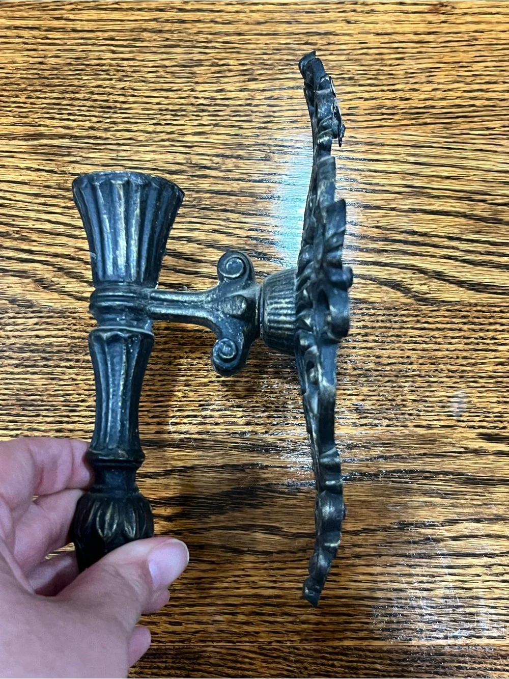 Pair of Gothic Cast Metal Wall Sconces Black Ornate Taper Candle Holders